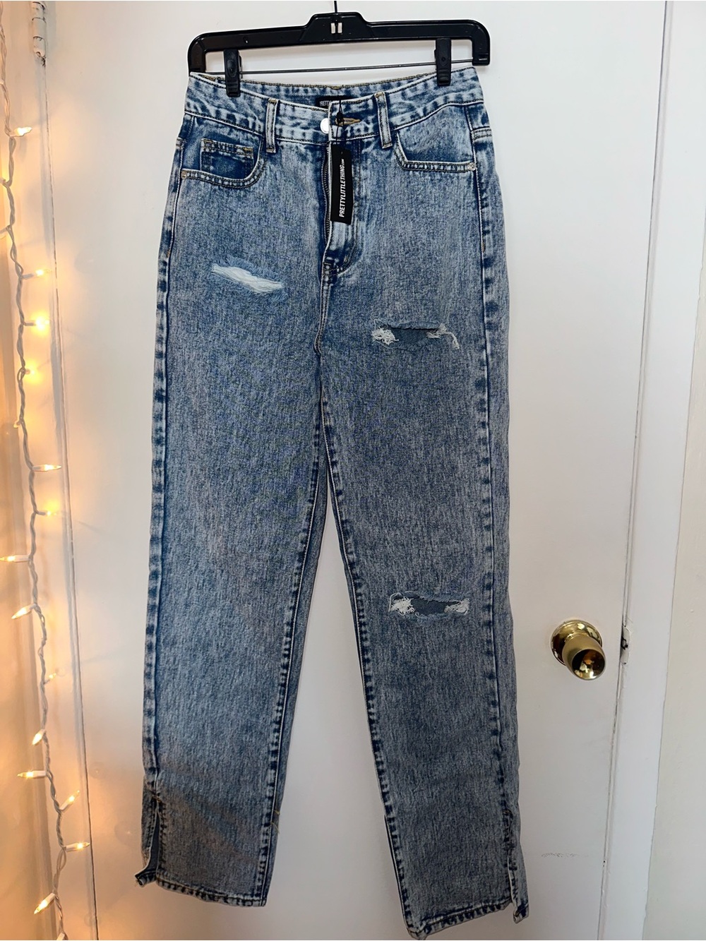 PrettyLittleThing Light Blue High-Rise Distressed Jeans